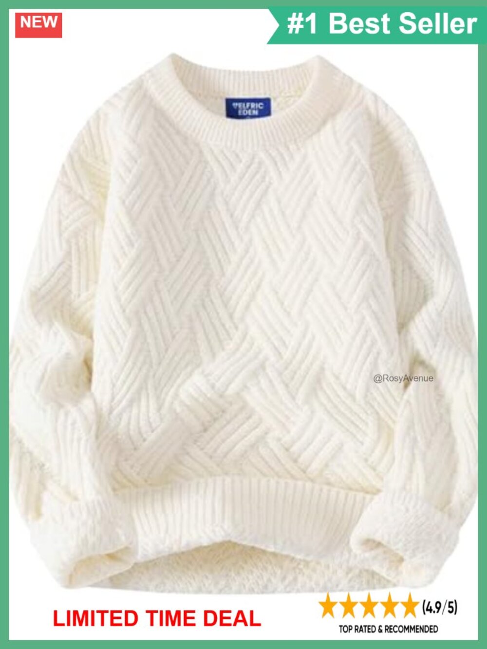 Vintage Oversized Cable Knit Crewneck Pullover Sweater Loose Fit